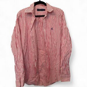 Ralph-lauren Men's Pink and White Striped Button Down Long Sleeve